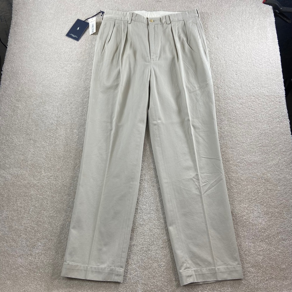 Vintage Polo Ralph Lauren Andrew Pant Men 35x32 Khaki Pleated Classic Chino NWT
